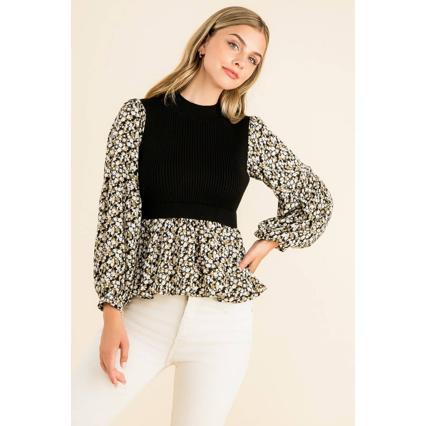 THML - Mixed Meedia Peplum Top