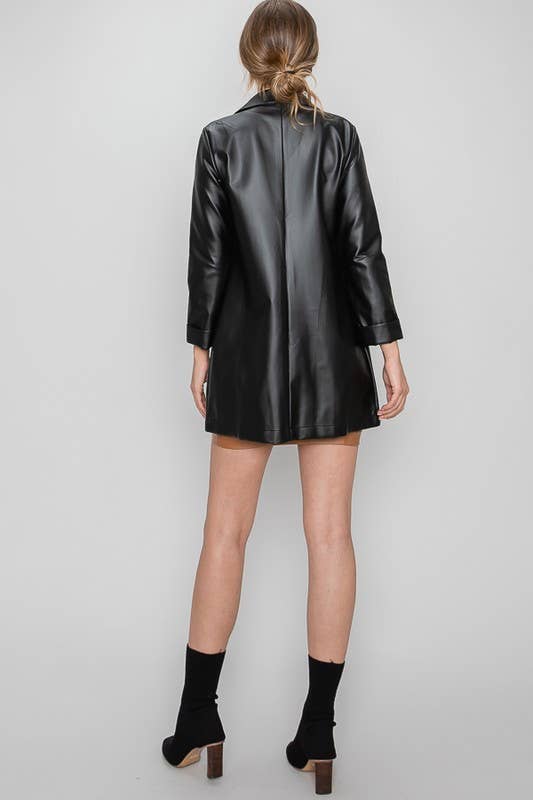Lemon Tree: Black Pleather Oversized Blazer Jacket