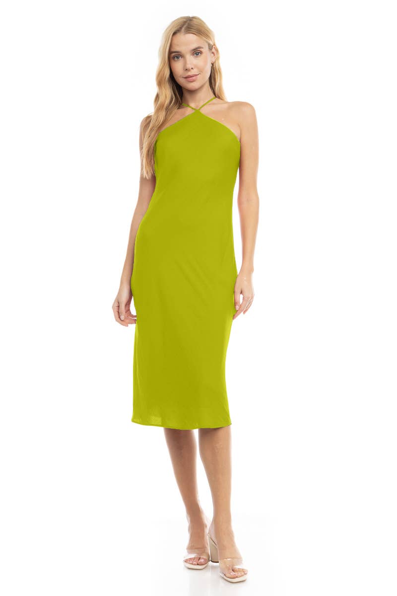 Naked Zebra Satin Halter Neck Midi Dress MIDNIGHT