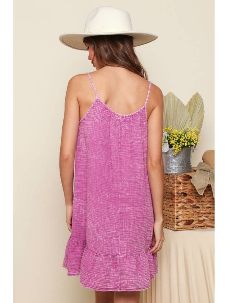 Peach Love California - Magenta Loose Fit Washed Mini Dress