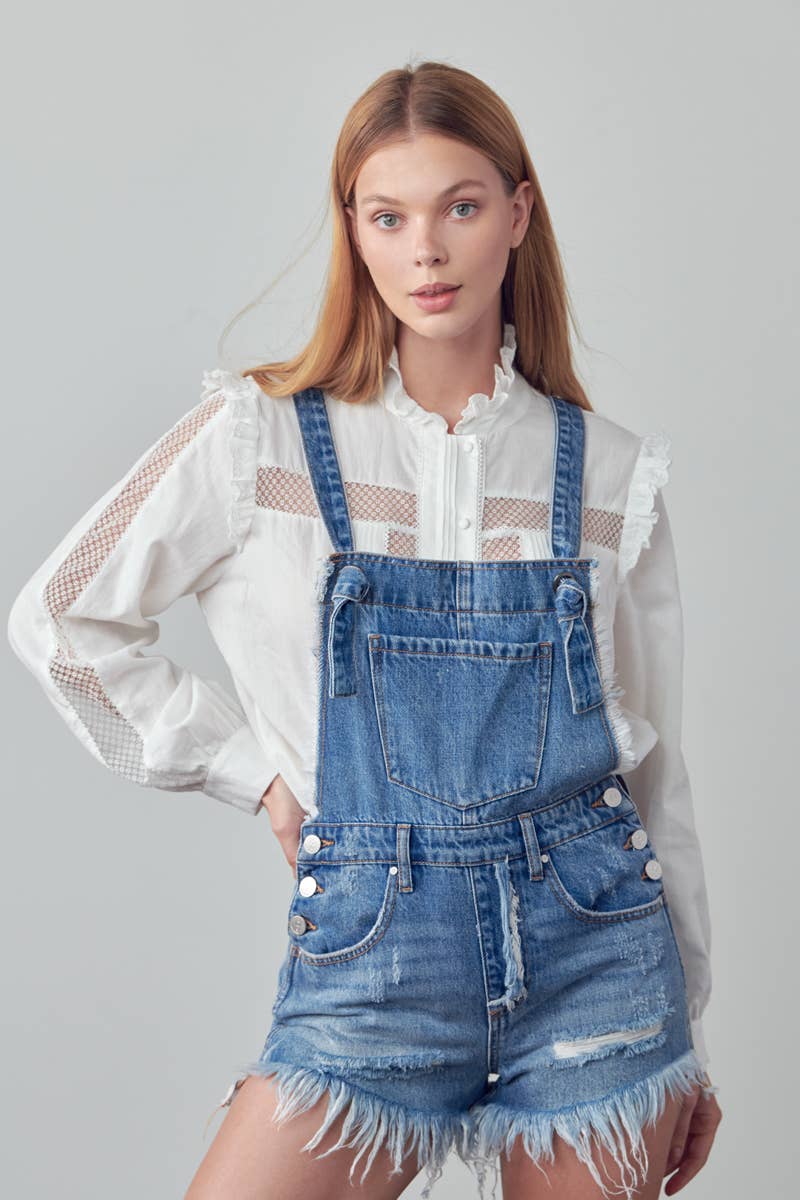 Insane Gene USA - Frayed Hem Denim Overall Romper