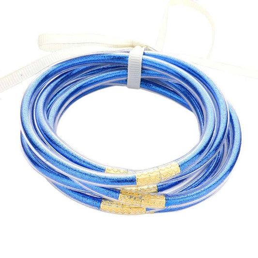 7PCS Blue Glitter Jelly Tube Bangle Bracelets