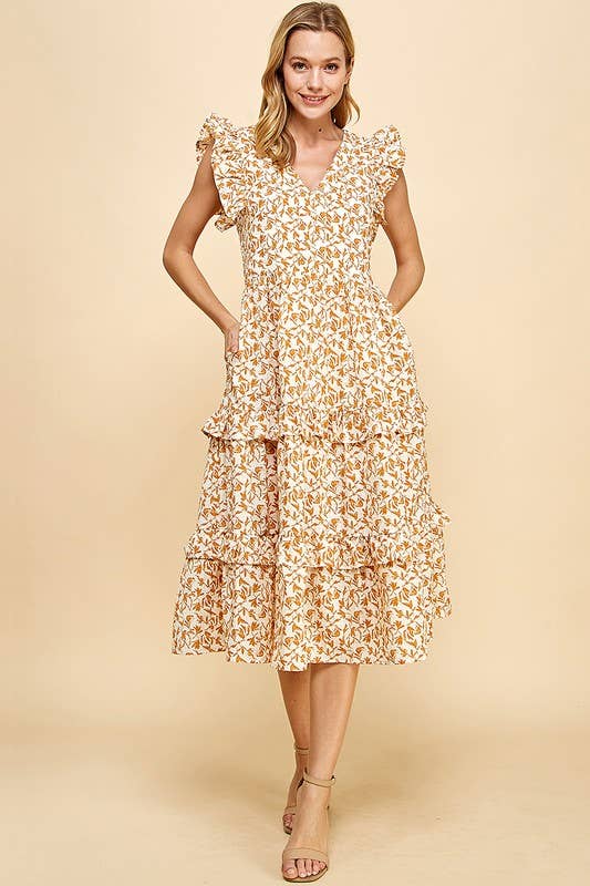 TCEC - Floral Print Ruffled Accents Dress