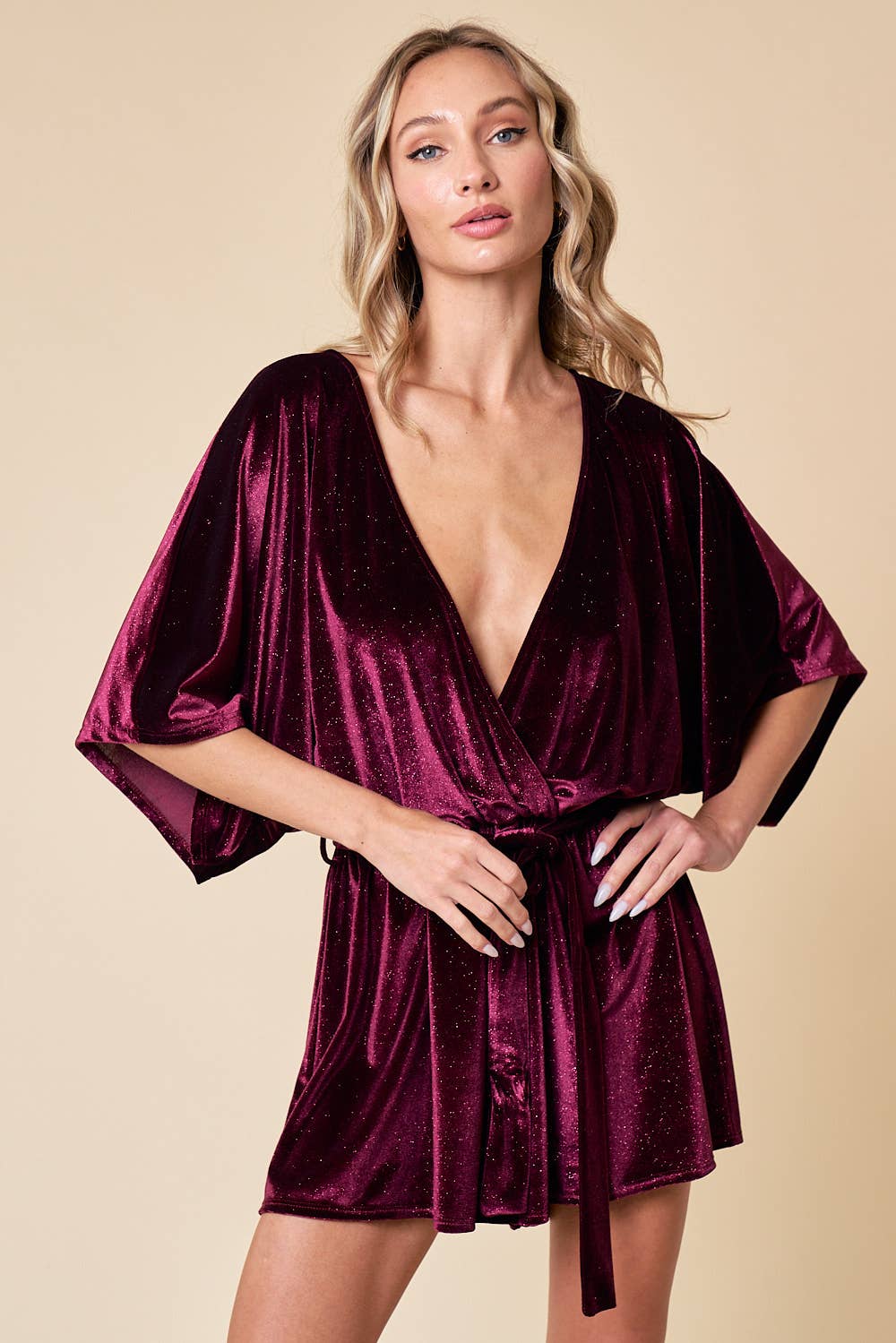 Saints & Hearts: BURGUNDY HOLIDAY GLITTER TOUCH SURPLUS ROMPER