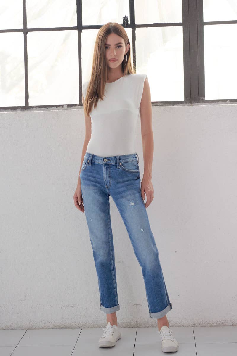 Kan Can USA -Mid Rise Slim Boyfrien