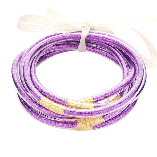 7PCS Purple Glitter Jelly Tube Bangle Bracelets