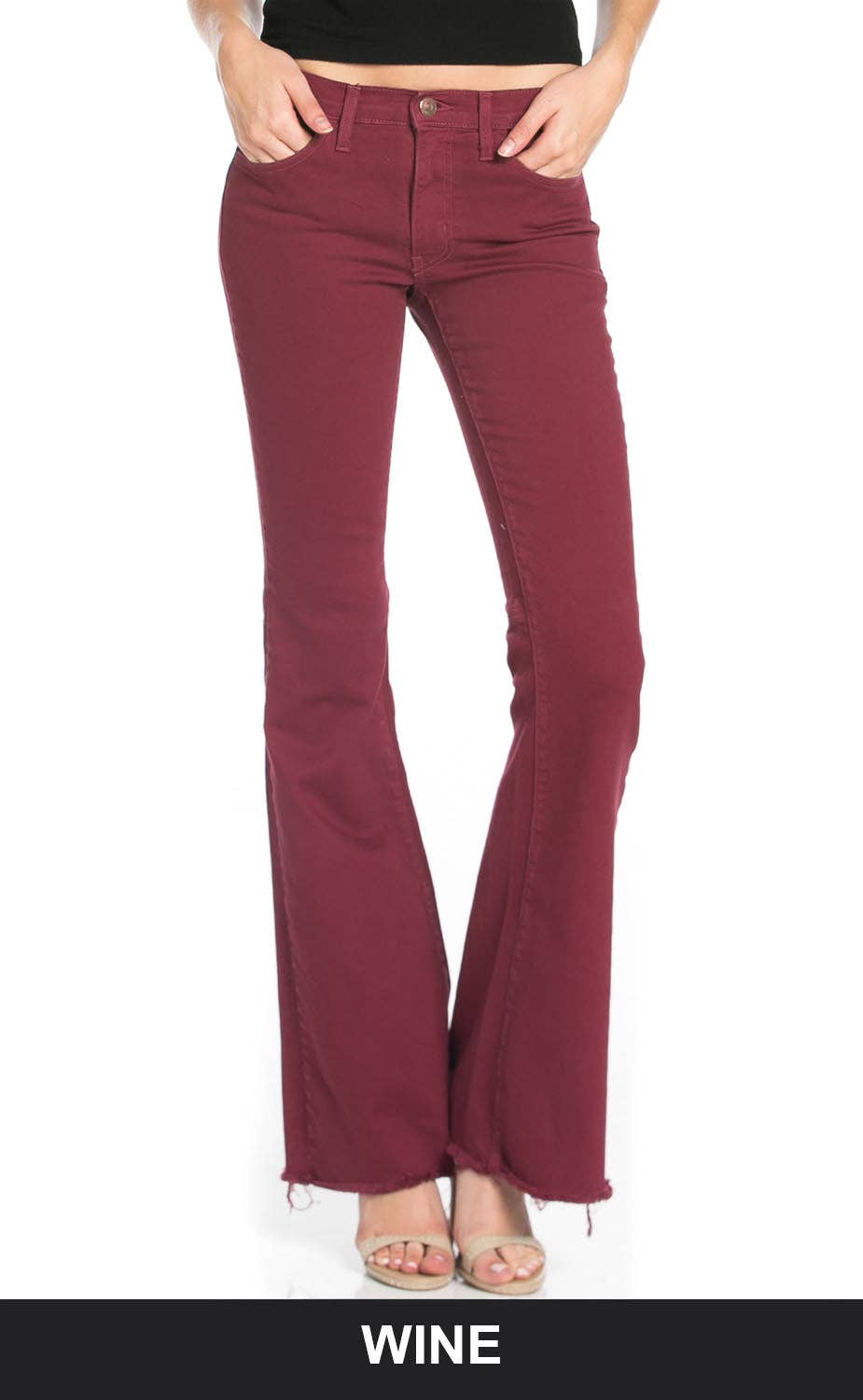 O2 Denim - Maroon Free Minded Mid-Rise Denim Flare Jeans Wine
