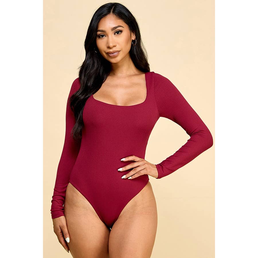 Faith Apparel: SQUARE NECK RED BODYSUIT: RIPE WINE