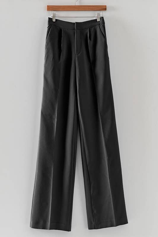 Urban Daizy - Black ELASTIC BACK WAISTBAND TEXTURED WIDE LEG SLACKS