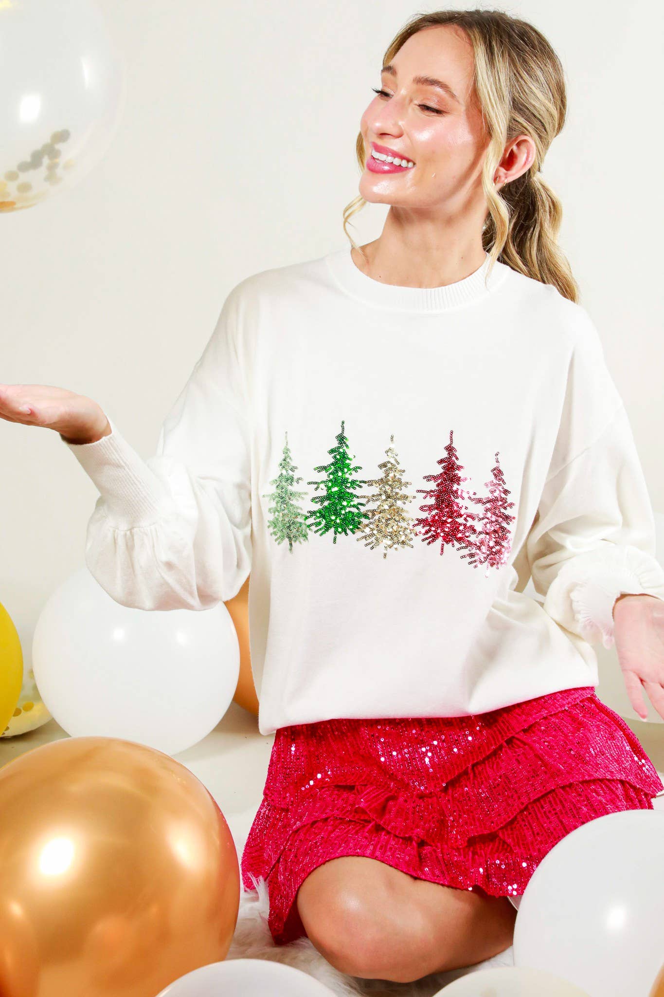 Vine&Love Tree sequin sweater top OFF WHITE