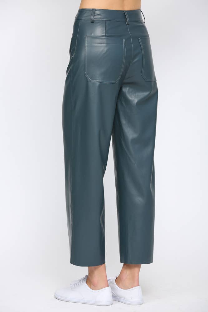 Fate High Waisted Faux Leather Wide Leg Ankle Pant