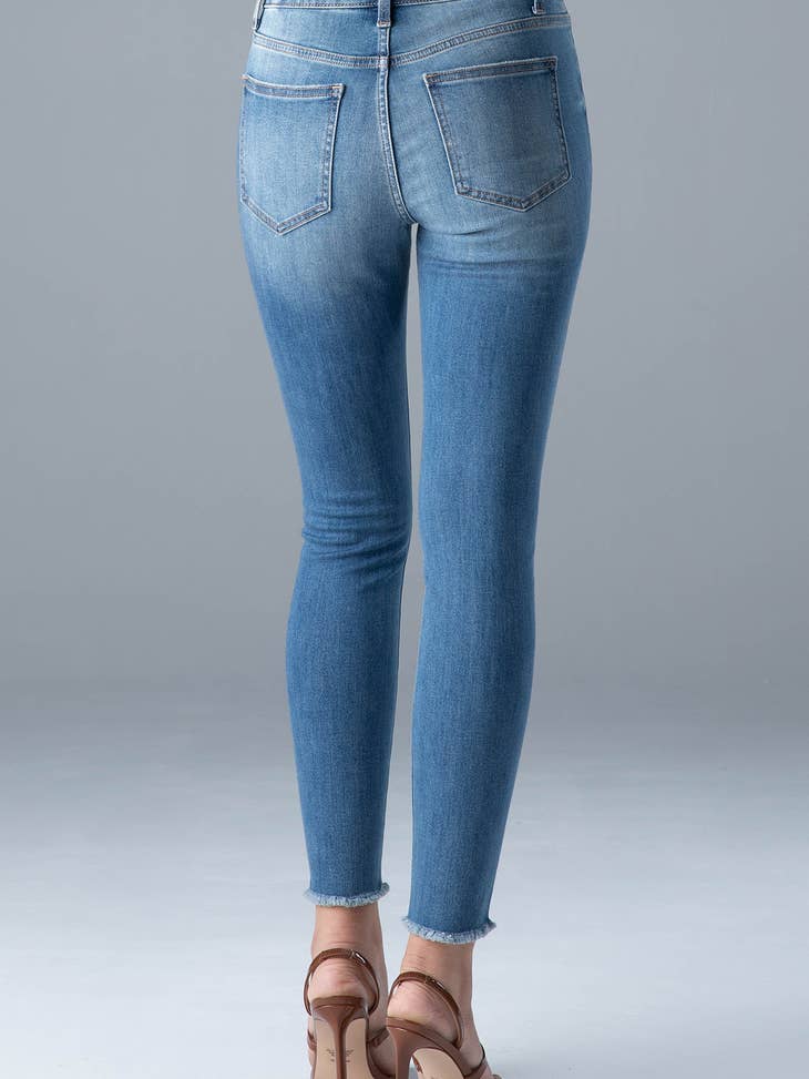Ceros Jeans - Medium Blue Mid Rise Ankle Skinny Denim Jean