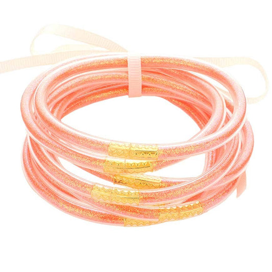 7PCS Orange Glitter Jelly Tube Bangle Bracelets