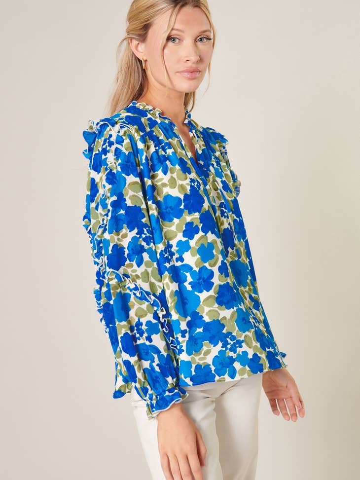 Sugarlips - Lizzie Floral Raj Ruffle Balloon Sleeve Blouse