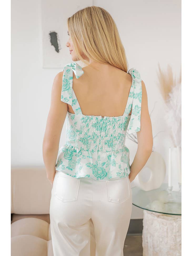 Strut & Bolt - Aqua Blue Peplum Corset Jacquard Top