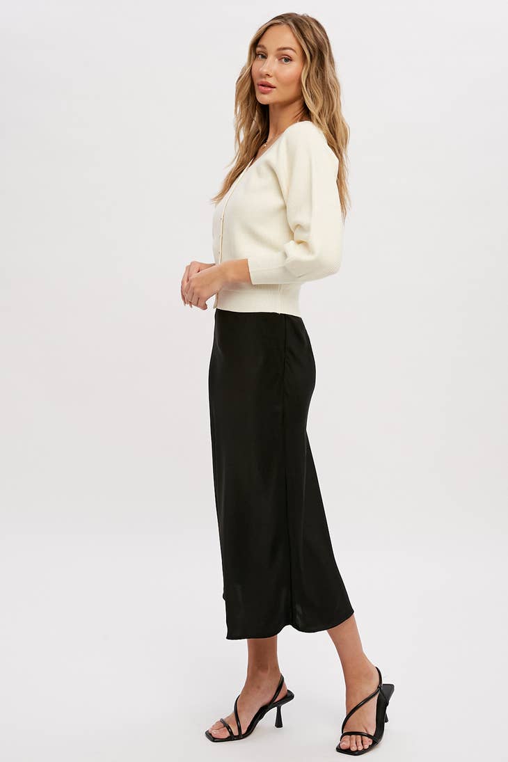 Bluivy - BLACK SATIN MIDI SKIRT