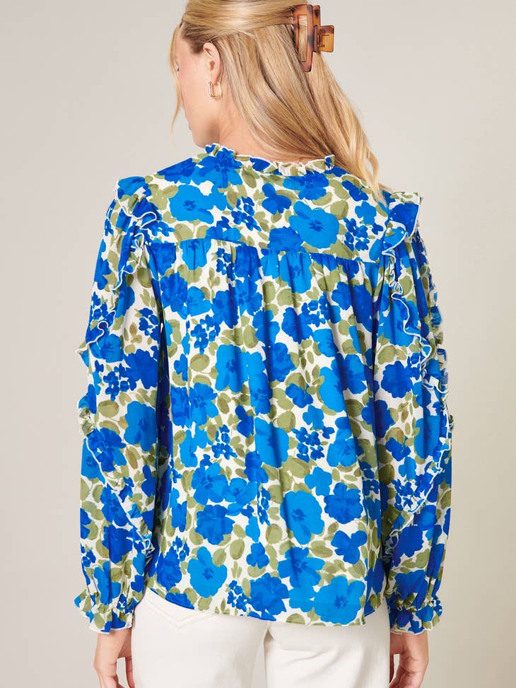Sugarlips - Lizzie Floral Raj Ruffle Balloon Sleeve Blouse