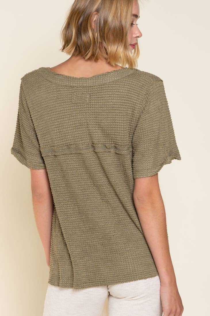Pol Clothing - V neck Half Sleeve Casual Knit Top