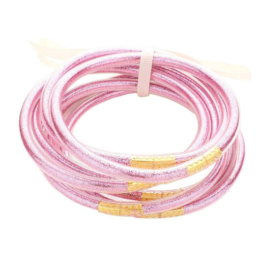 7PCS Pink Glitter Jelly Tube Bangle Bracelets