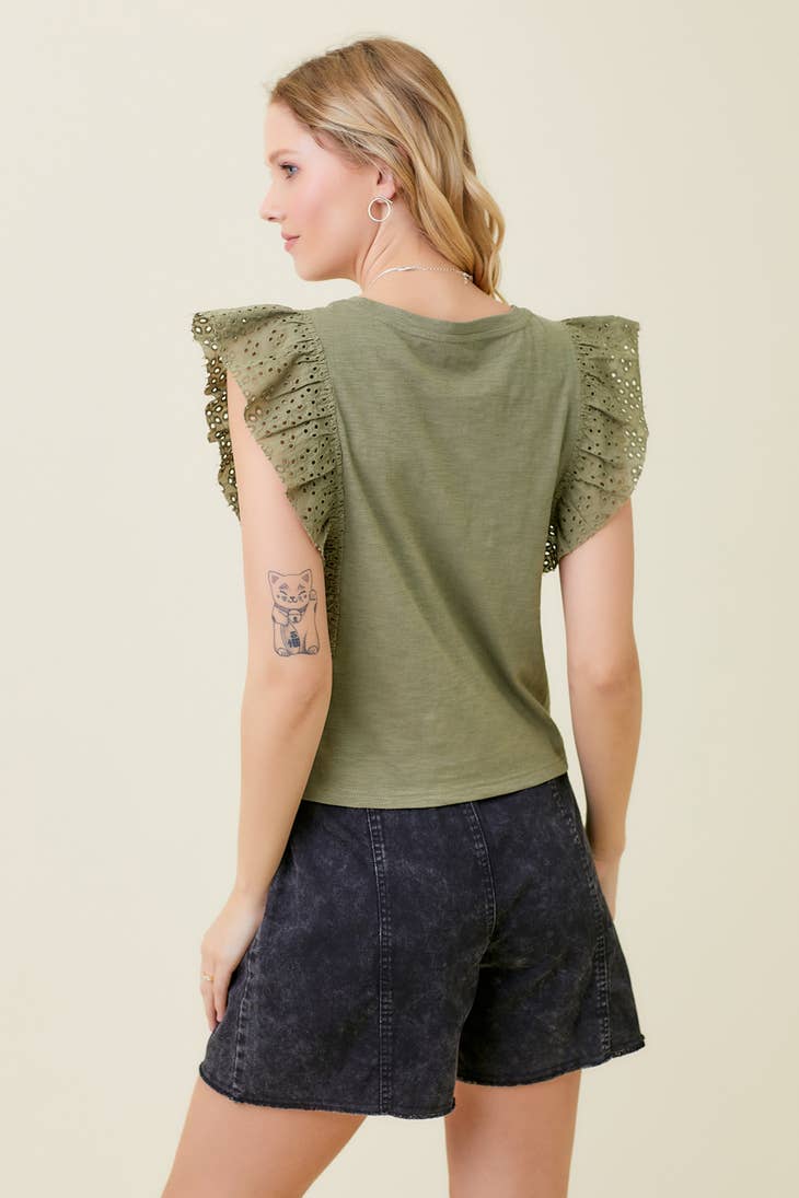 Mystree - Olive Lace Detail Tank Top