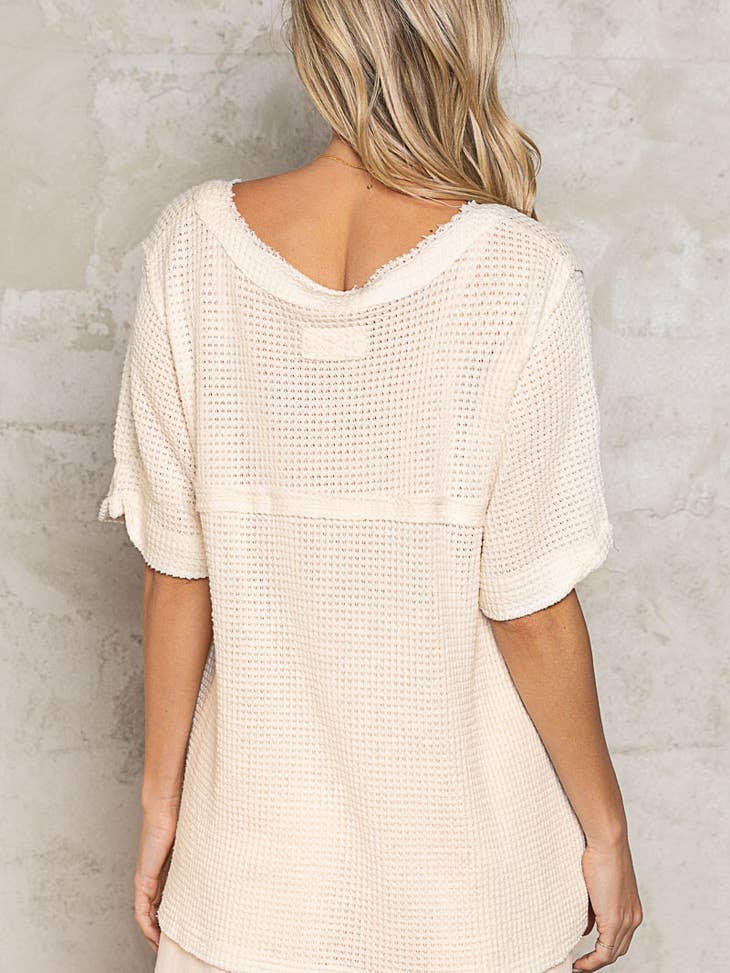 Pol Clothing - V neck Half Sleeve Casual Knit Top