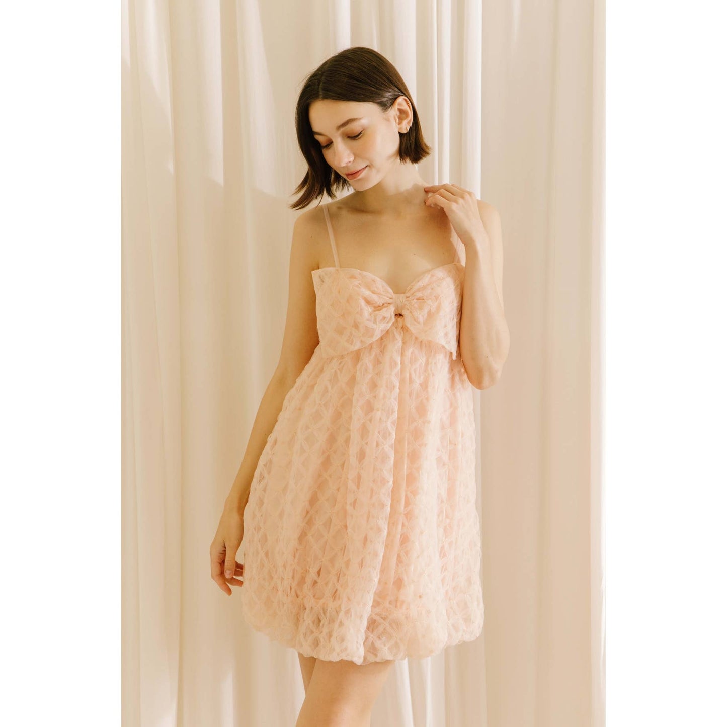 STORIA -PINK FLORAL BOW BABY DOLL MINI DRESS