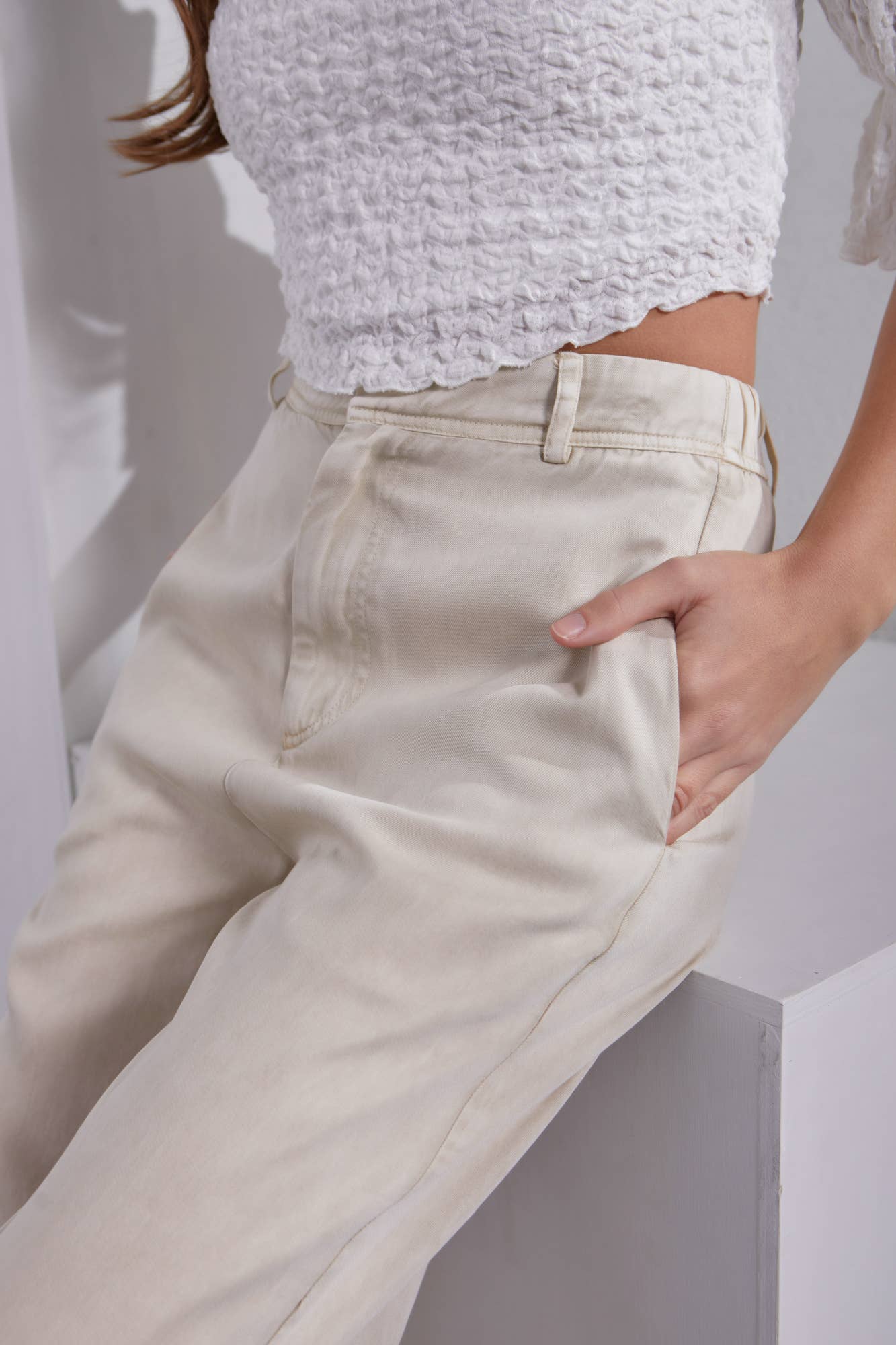 Mustard Seed - Ecru Wild Leg Pants High Waist