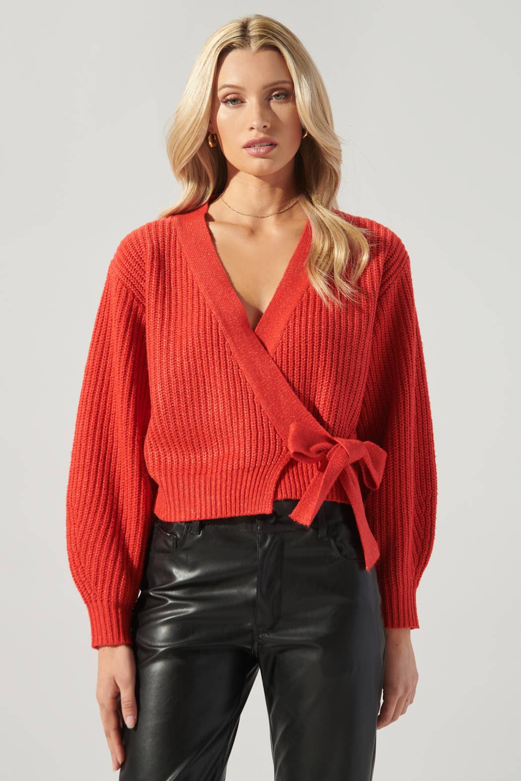 Carsyn Cropped Wrap Sweater Top: Red
