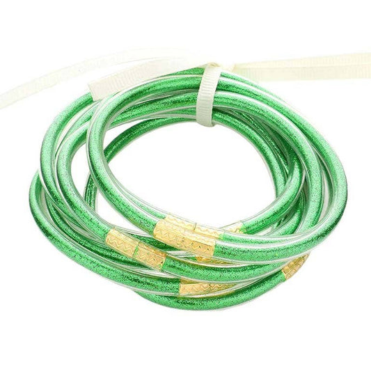 7PCS Green Glitter Jelly Tube Bangle Bracelets