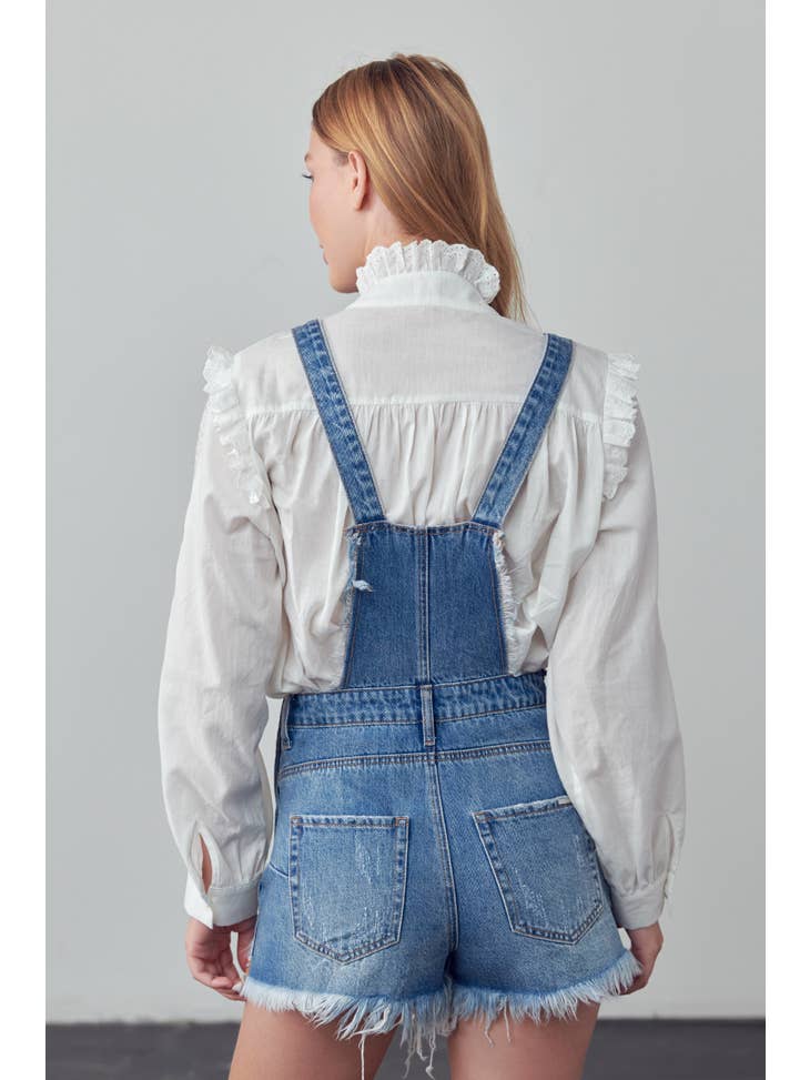 Insane Gene USA - Frayed Hem Denim Overall Romper