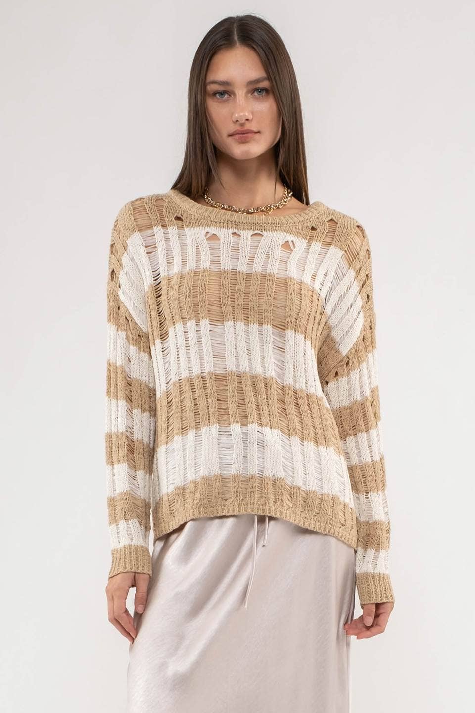 Blu Pepper - STRIPED LADDER KNIT PULLOVER SWEATER