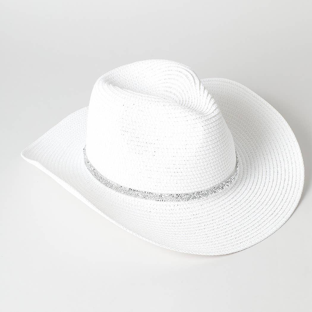 Fashion City - Rhinestone Band Straw Panama Cowboy Hat