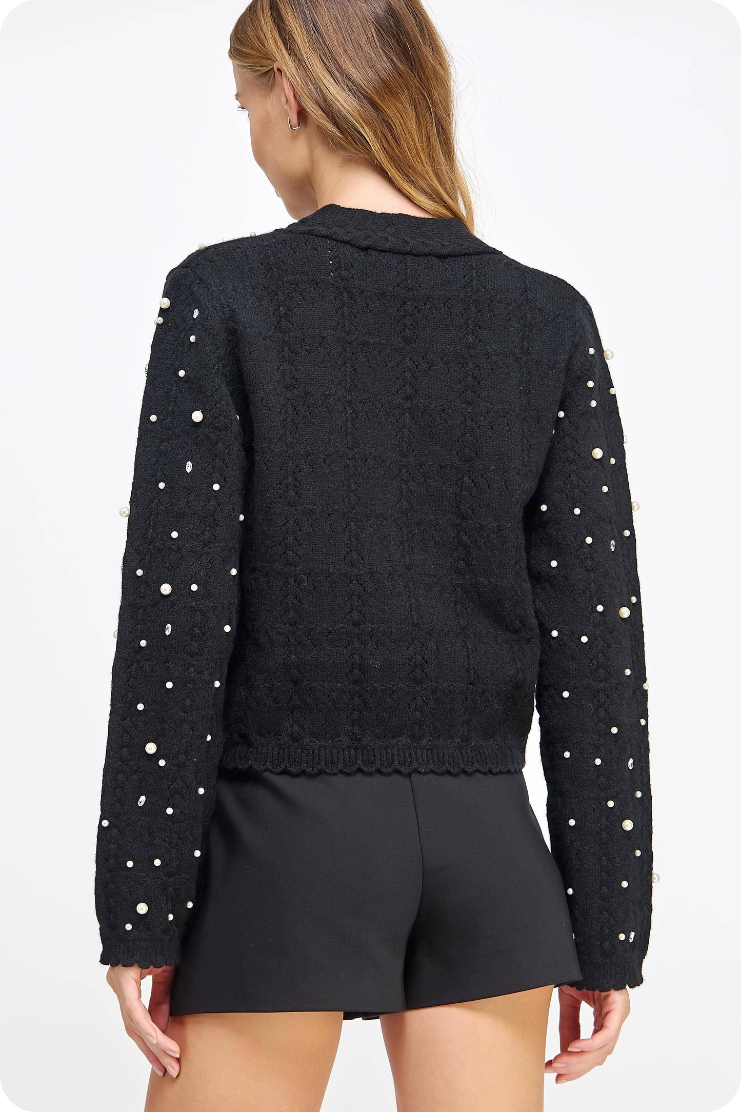 Strut & Bolt - Pearl and Rhinestone Studded Knit Cardigan