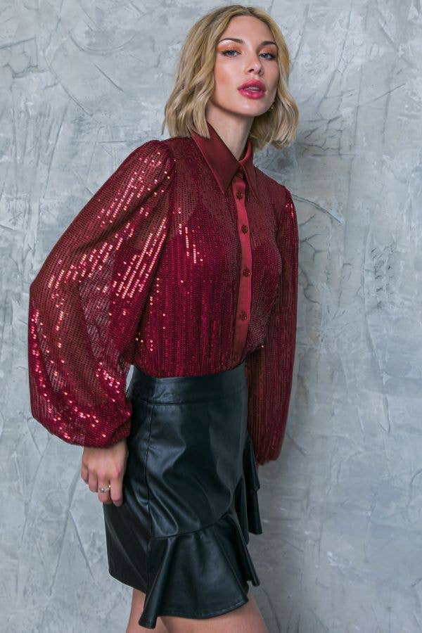 Flying Tomato: A sequin top BURGUNDY