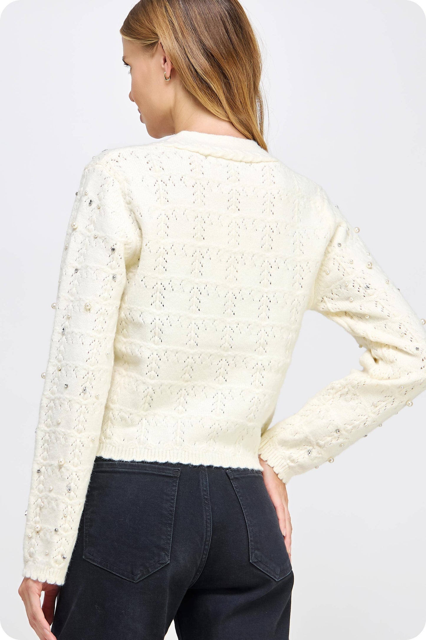 Strut & Bolt - Pearl and Rhinestone Studded Knit Cardigan