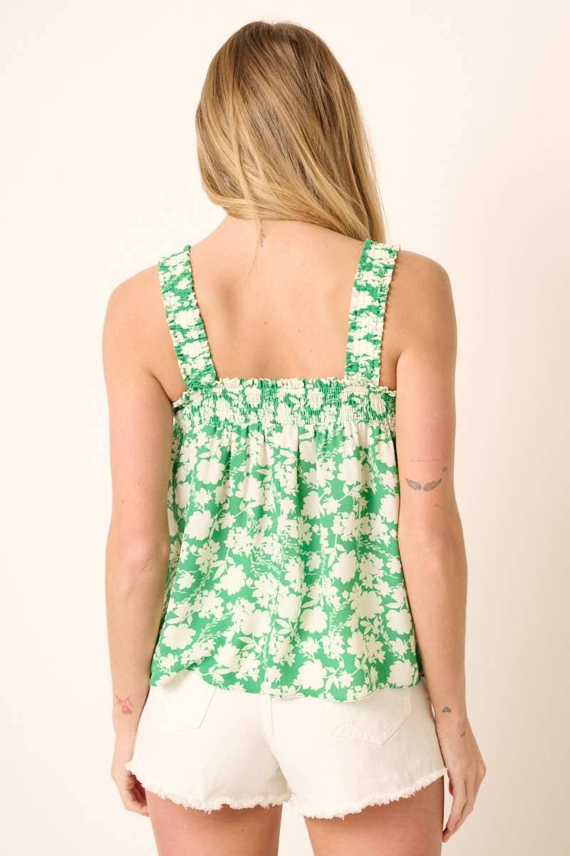 mittoshop - FLOWER PRINT SMOCK DETAIL CROP TANK BLOUSE