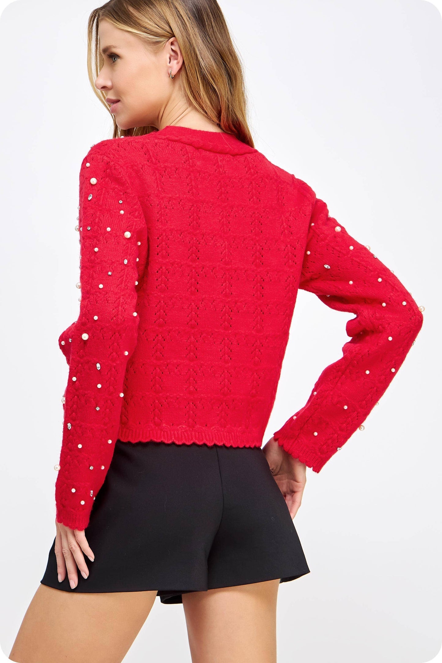 Strut & Bolt - Pearl and Rhinestone Studded Knit Cardigan