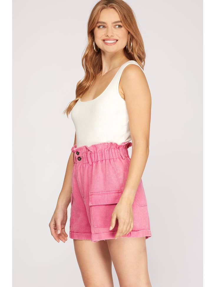 Faith Apparel - PINK WASHED PAPER BAG TWILL SHORTS