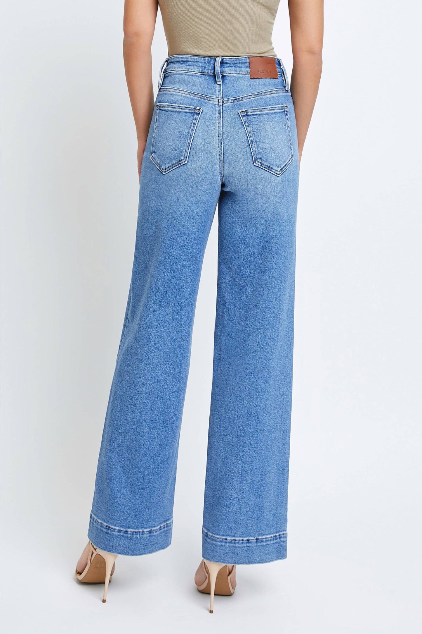 Hidden Jeans - Medium Wash Front Pocket Stretch Wideleg