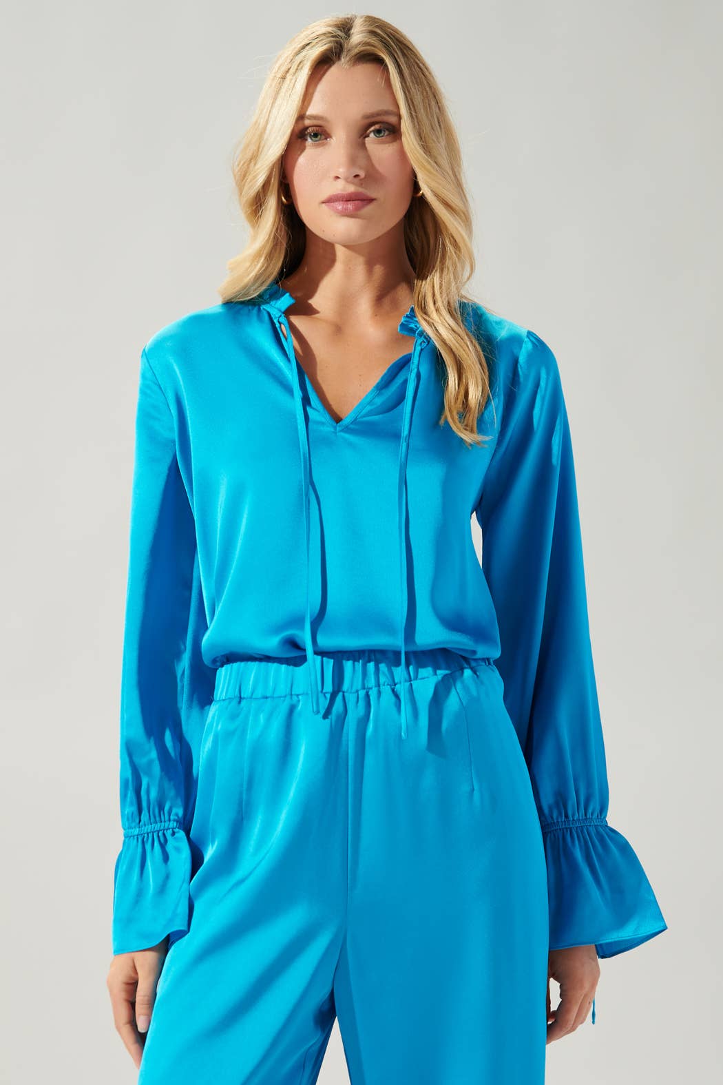 Sugarlips - Chateau Satin Ezra Split Neck Blouse