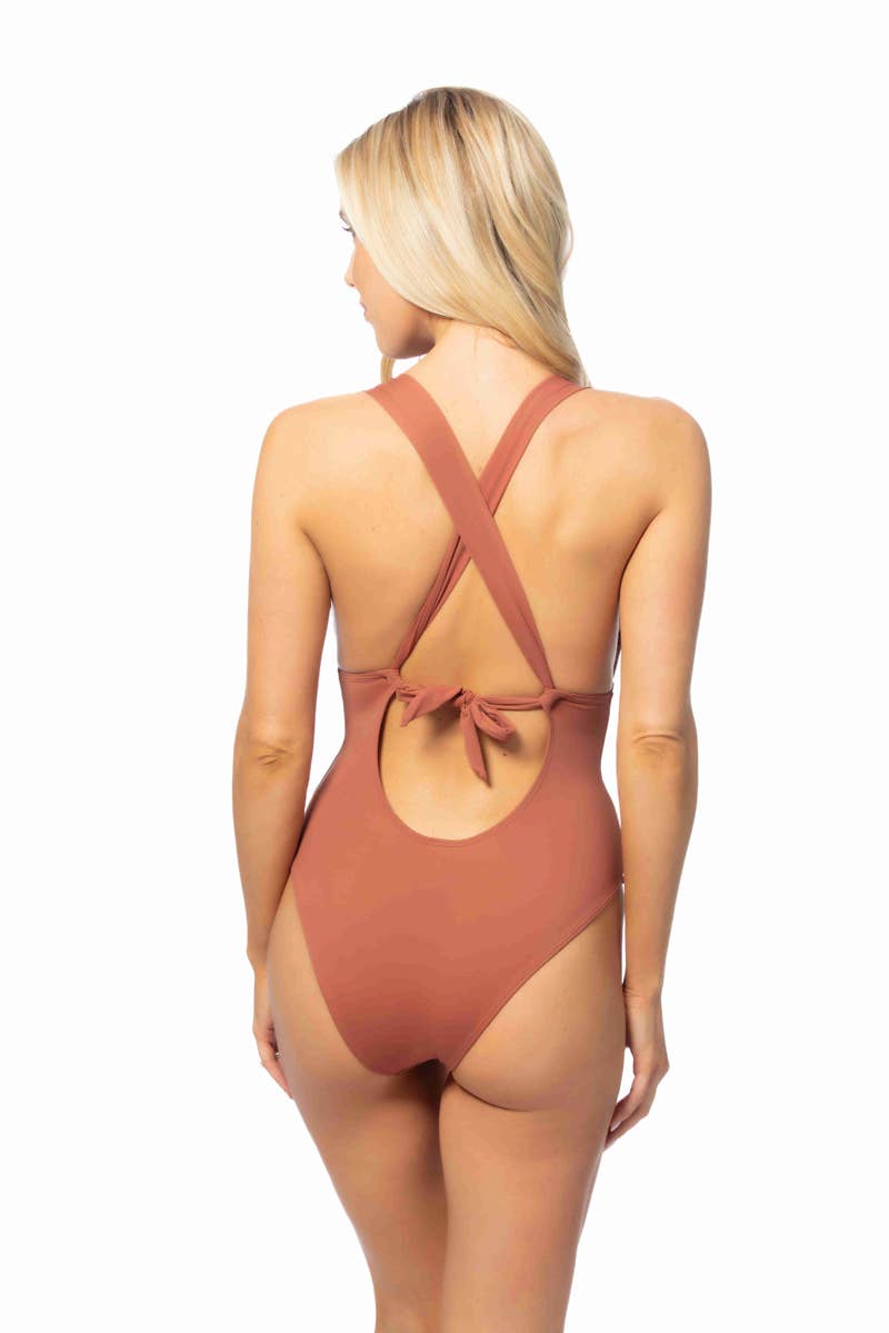 Pick Pink - P1932-SOLID CORSS TIE BACK ONE PIECE SWIMSUIT