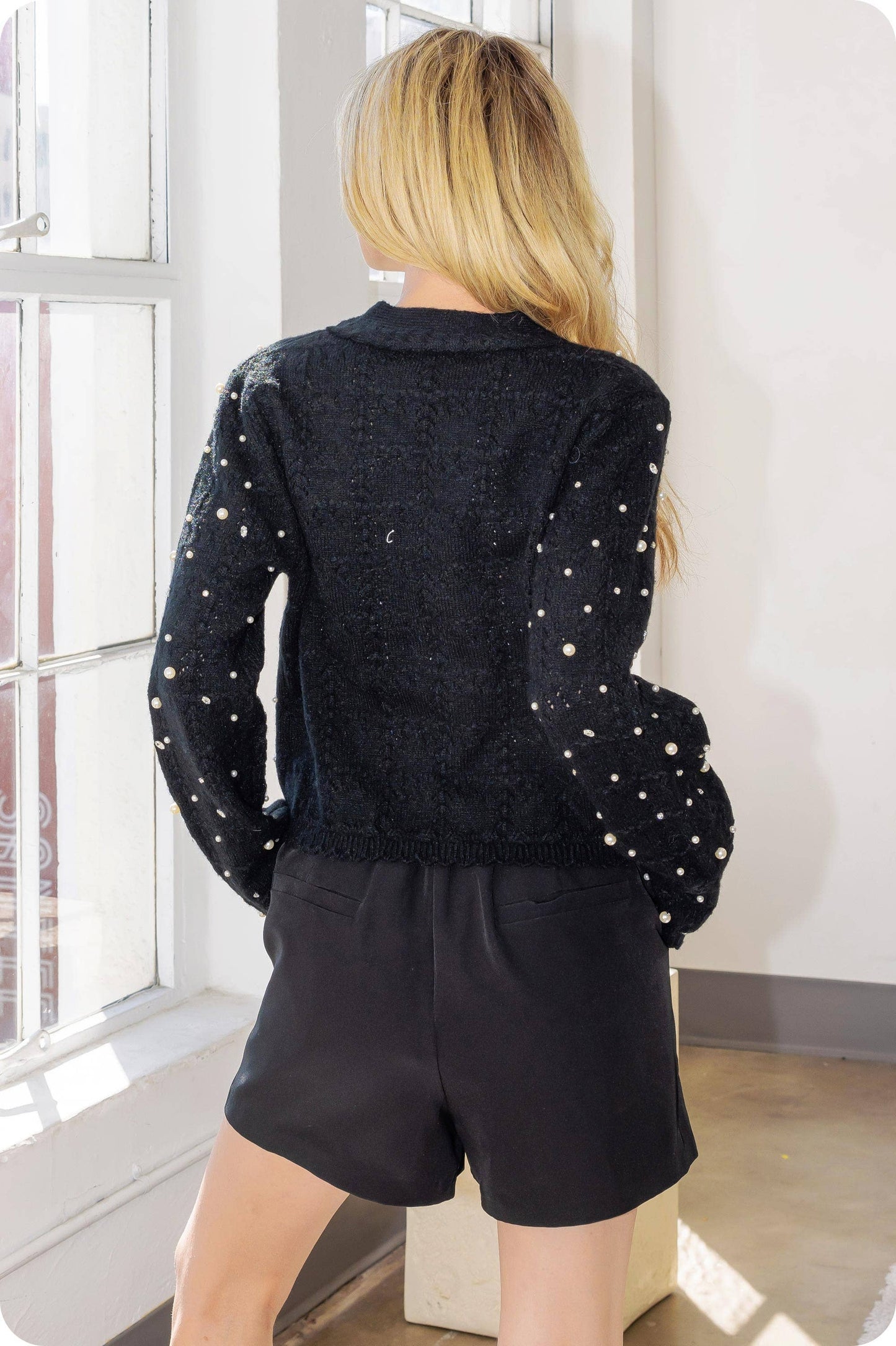 Strut & Bolt - Pearl and Rhinestone Studded Knit Cardigan