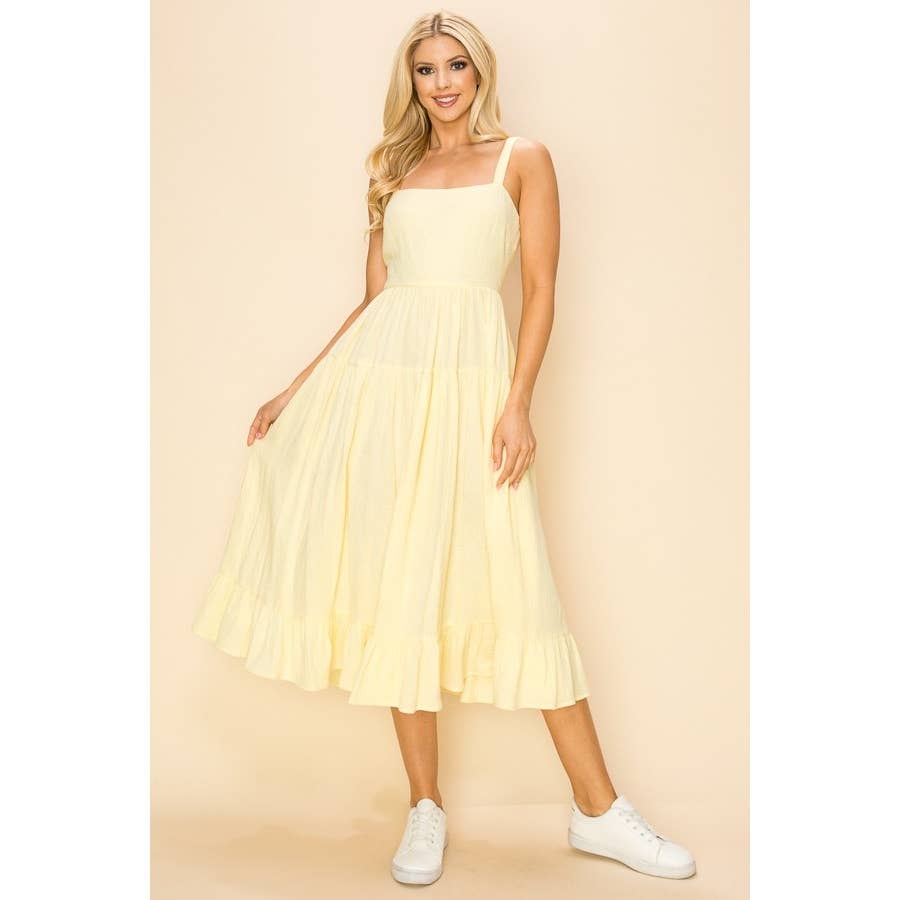 INA - Sleeveless Back Tie Detail Tiered Skirt Cotton Midi Dress
