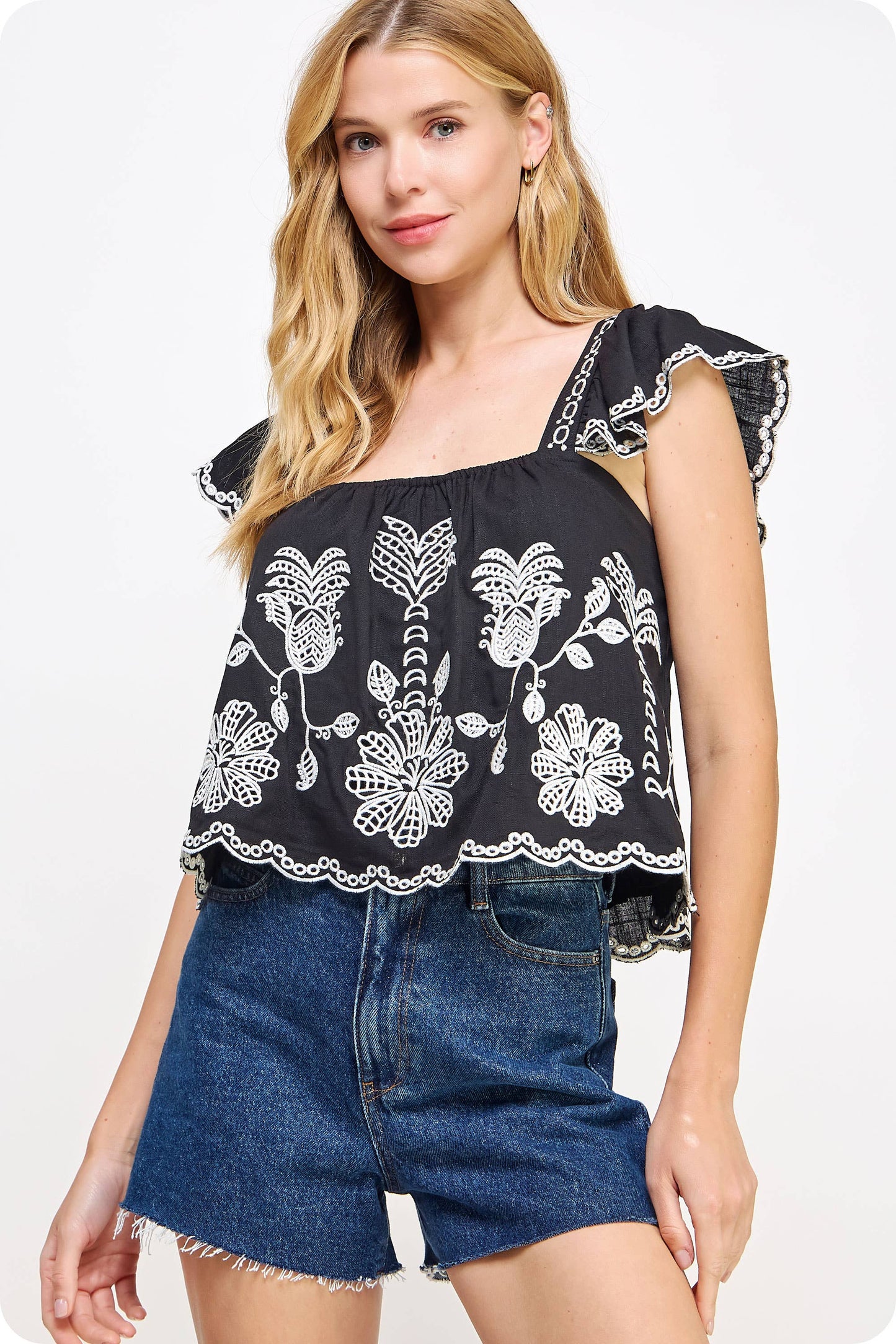 Strut & Bolt - Embroidery Sleeveless Linen Top