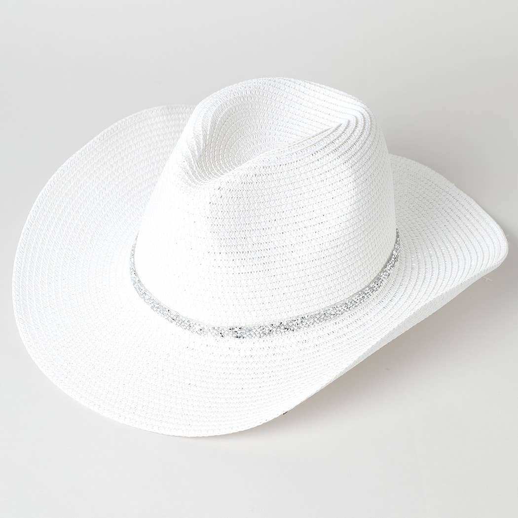 Fashion City - Rhinestone Band Straw Panama Cowboy Hat