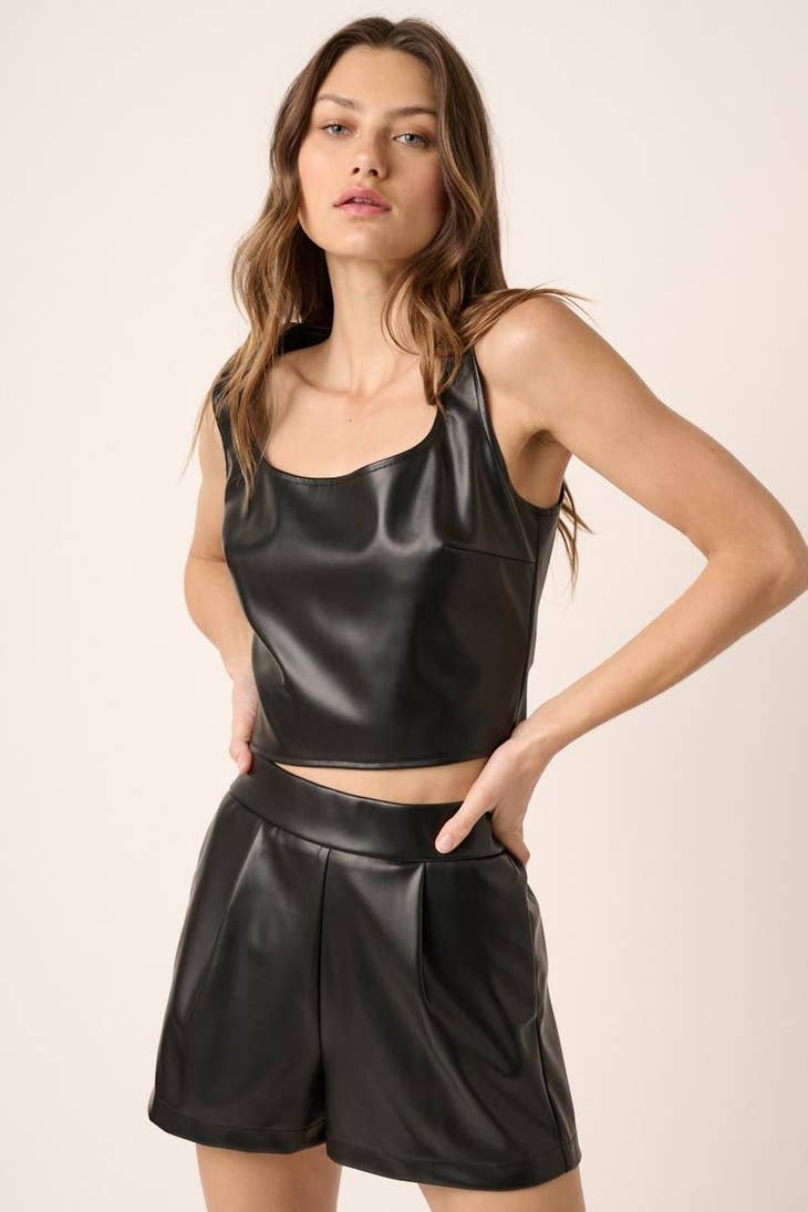 IWT Brands - BLACK FAUX LEATHER SHORTS