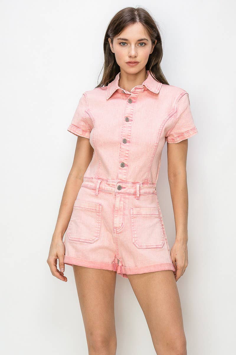 WISTERIA LANE - DENIM ROMPER WITH GREAT STRETCH - 4338 rose