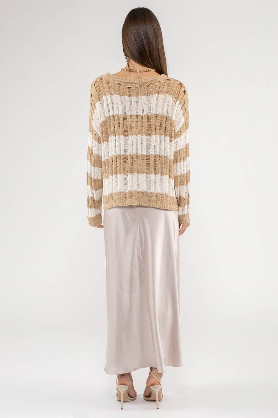 Blu Pepper - STRIPED LADDER KNIT PULLOVER SWEATER