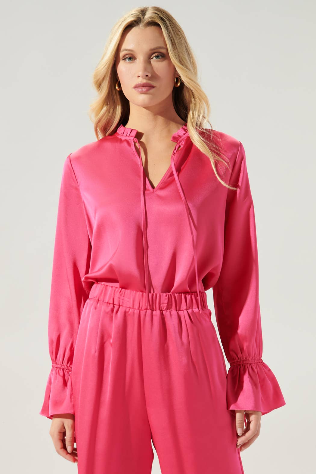 Sugarlips - Chateau Satin Ezra Split Neck Blouse