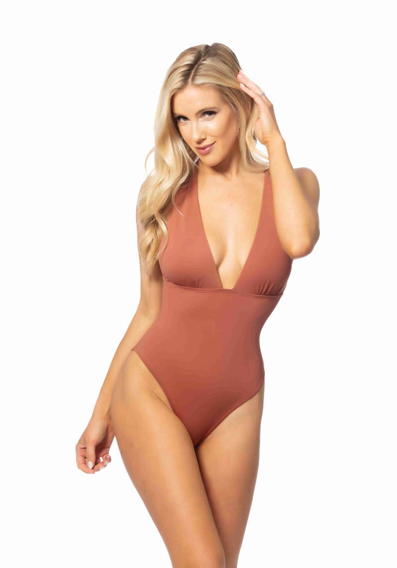 Pick Pink - P1932-SOLID CORSS TIE BACK ONE PIECE SWIMSUIT